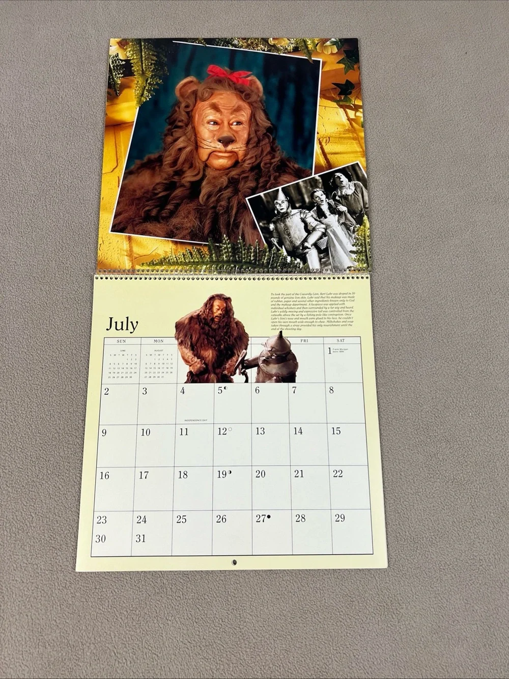 VTG 1995 Hallmark Wizard Of Oz Calendar. Dorothy, Tin Man, Cowardly Lion, Toto.